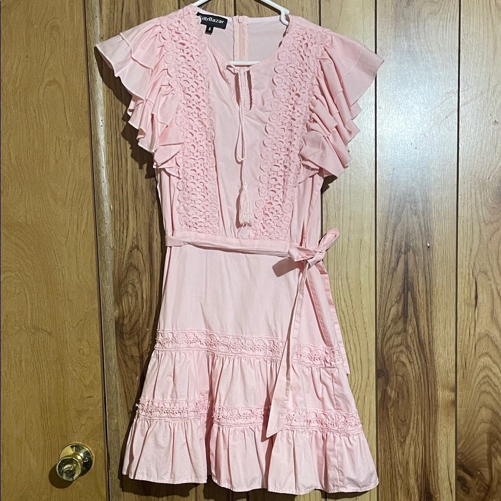 Pink Ruffled Dress with Belt bust 19